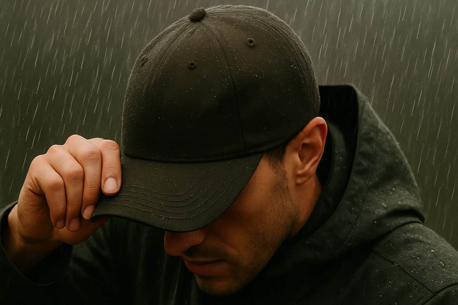 Man sheltering from rain