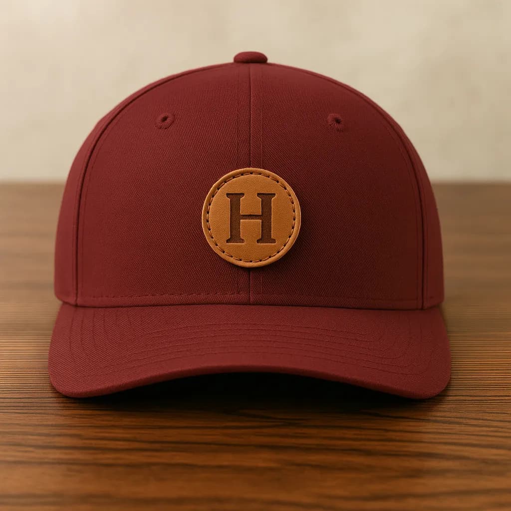 Close-up of leather badge